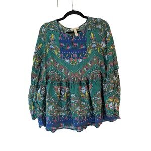 Matilda Jane Blouse Womens Medium Green Excellent Floral Babydoll Boho Rayon Top